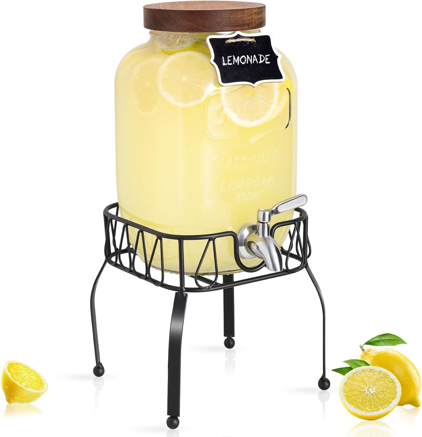 Mustry Glass Drink Dispenser 1 Gallon with Stand and Solid Stainless Steel Spigot, Kombucha Jar