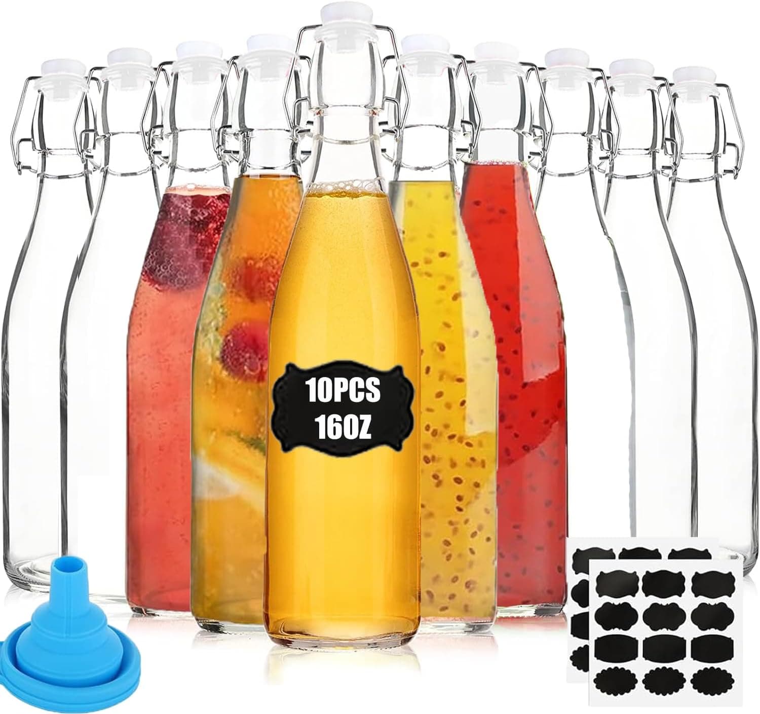 GBACHOOSE 16 oz Flip Top Glass Bottle, 10 Pack Swing Top Glass Bottles for Home Brewing, Kombucha, Mead, Kefir (500ML)