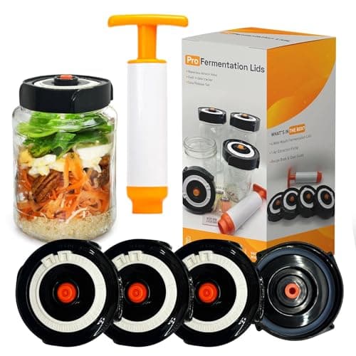 Fermenter lids - Home Fermentation Kit With 4 Wide Mouth Fermenting Lids With Airlocks, Oxygen Extraction Pump, Ideal For Sauerkraut, Kimchi, Pickles & Fermented Vegetable