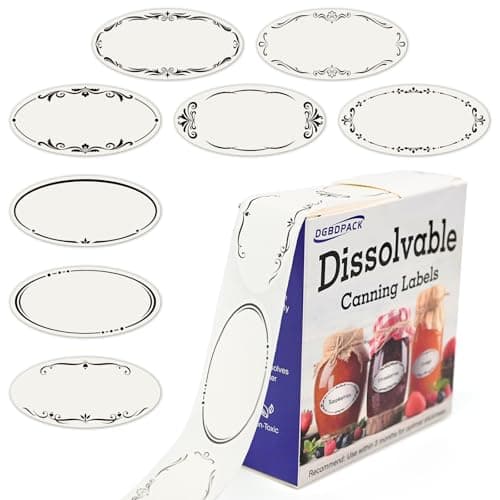 DGBDPACK Water Soluble Canning Labels, 1 x 2 1/8 in for Mason Jars 400 Pack | 400 stickers with 8 decorative designs, fully dissolvable in water, pickles, mason jars