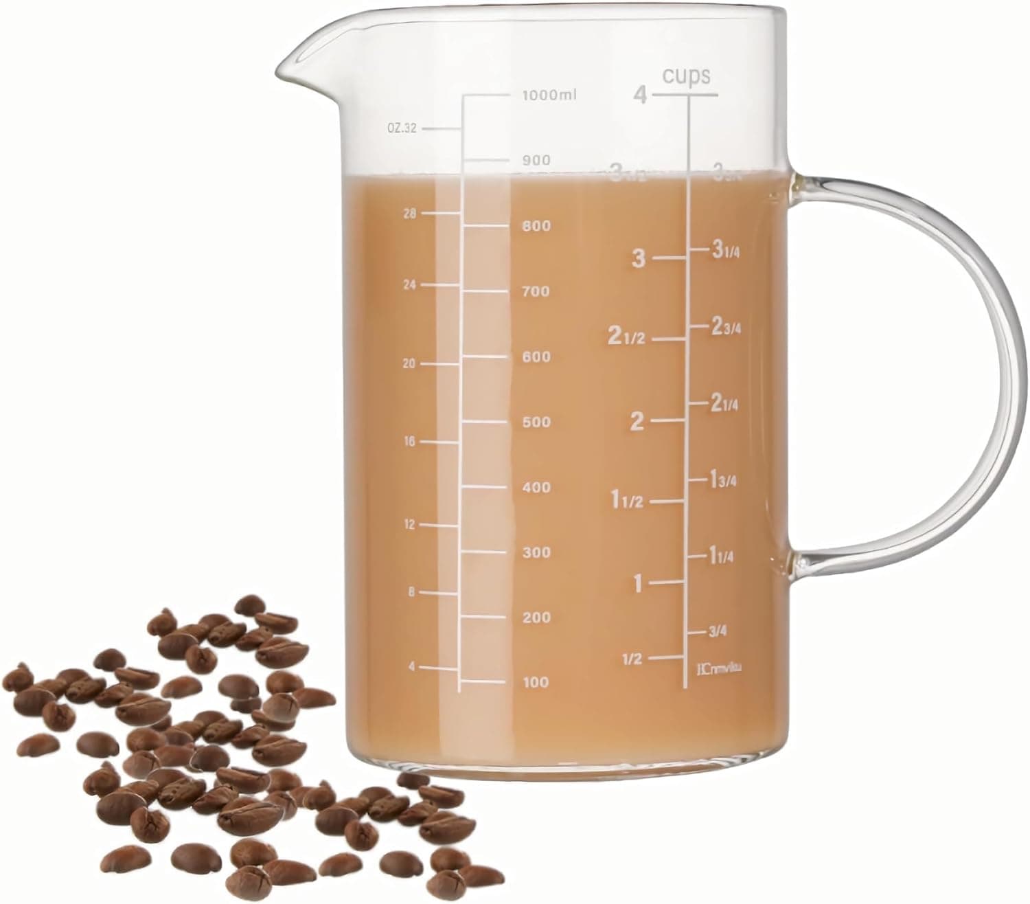 High Borosilicate Glass Measuring Cup with Handle, V-Shaped Spout Pitcher Beaker (4 Cup/32oz/1000ml)