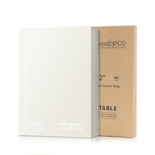 VestaEco Compostable Vacuum Sealer Bags for Food, 50 Quart 8" x 12" Precut