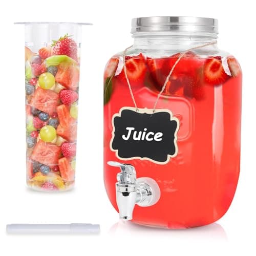 MR.KIANGCI Drink Dispenser With Spigot,1 Gallon Glass Drink Dispensers For Parties,Beverage Dispenser with Fruit Infuser Sun Tea,Lemonade & Juice Dispenser for Parties, BBQ,Picnic,Weddings & Events