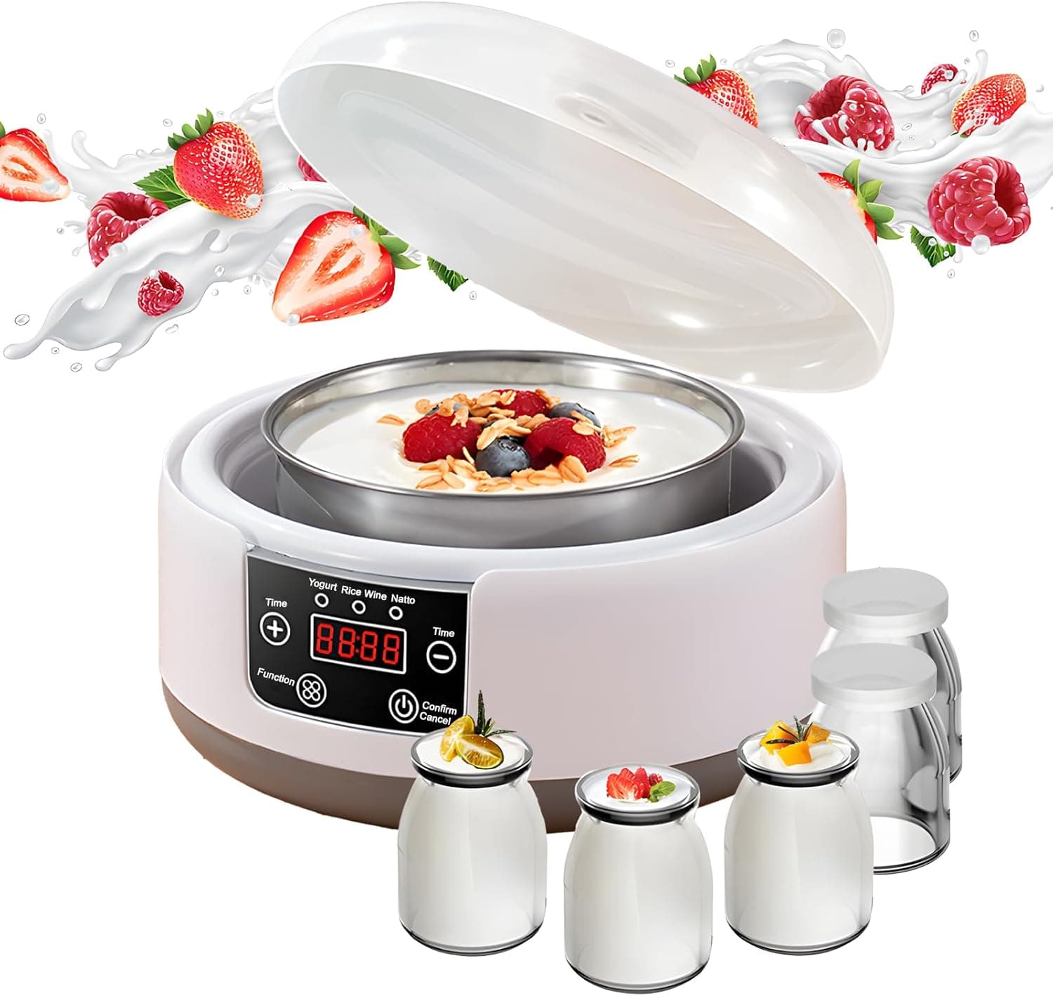 Yogurt Maker Machine 36 Hour, Probiotic Yogurt Maker with Temperature Control, 1.2L with LCD Display and 5 Cups