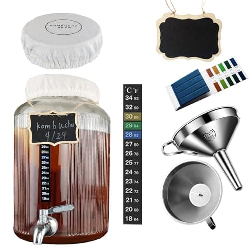 Mapeoes 1.5 Gallon Glass Kombucha Starter Kit,Jar,pH-Test,Temp,Cover,Funnel