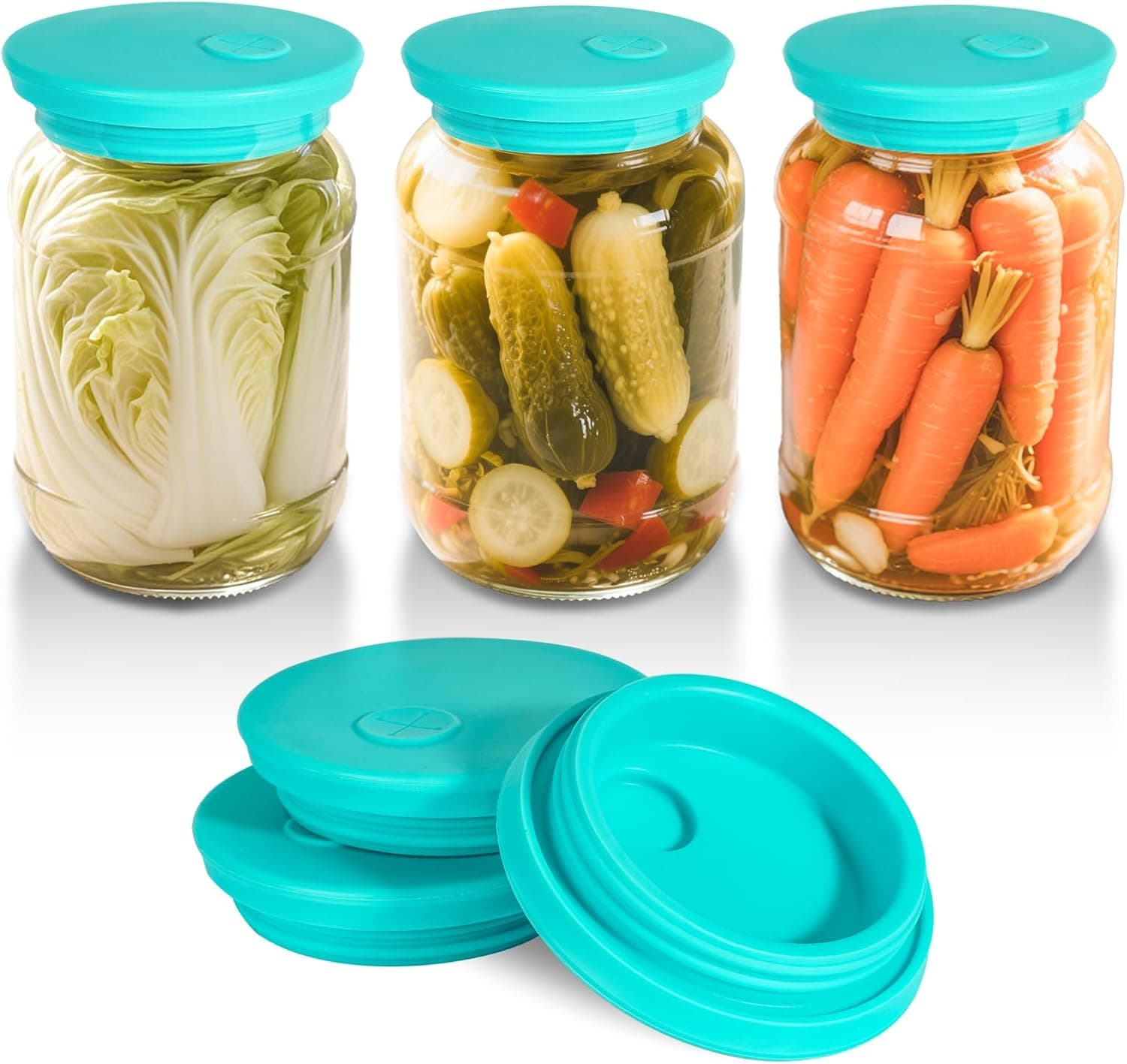 Kinggrand Kitchen Fermentation Lids Silicone Waterless Airlock Fermenting Lids for Regular Mason Jars 3 Pack Mint