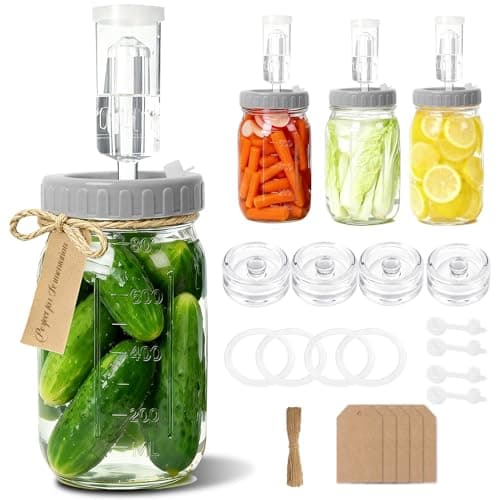 4-Pack Mason Jar Fermentation Kit With Four 32 Oz Jars And Plastic Lids