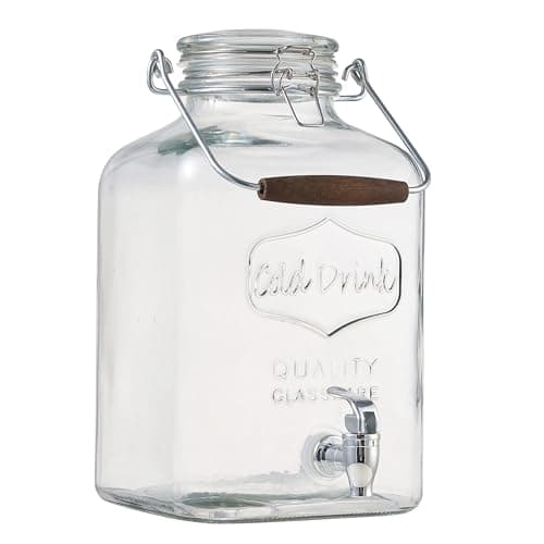 2 Gallon Glass Beverage Dispenser with Metal Spigot & Wooden Handle