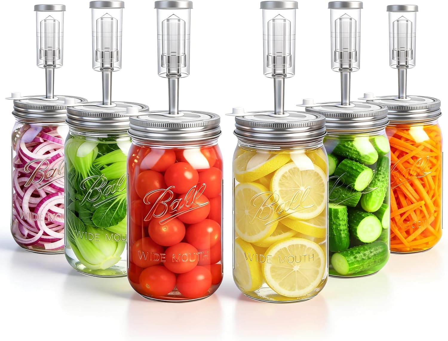 Xelyra Fermentation Lids for Wide Mouth Mason Jars, 6-Pack with Date Tracker, Airlocks, Silicone Rings and Grommets
