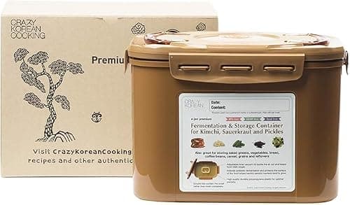 Crazy Korean Cooking Premium Kimchi, Sauerkraut Fermentation and Storage Container with Inner Vacuum Lid, Sandy Brown, 2.2 gallon (8.5 L)