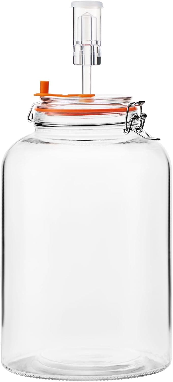 Fermentation Jar, 2 Gallon Fermenter with Airlock and Clamp Lid - Large Wide Mouth Glass Fermenting Kit