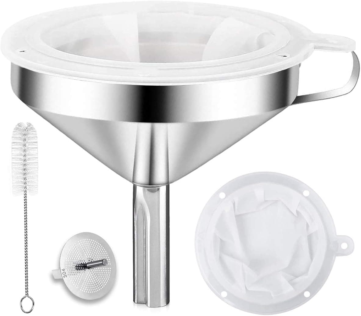 Kitchen Funnel for Filling Bottles, 304 Stainless Steel Food Funnels with Strainer and 200 Mesh Filter