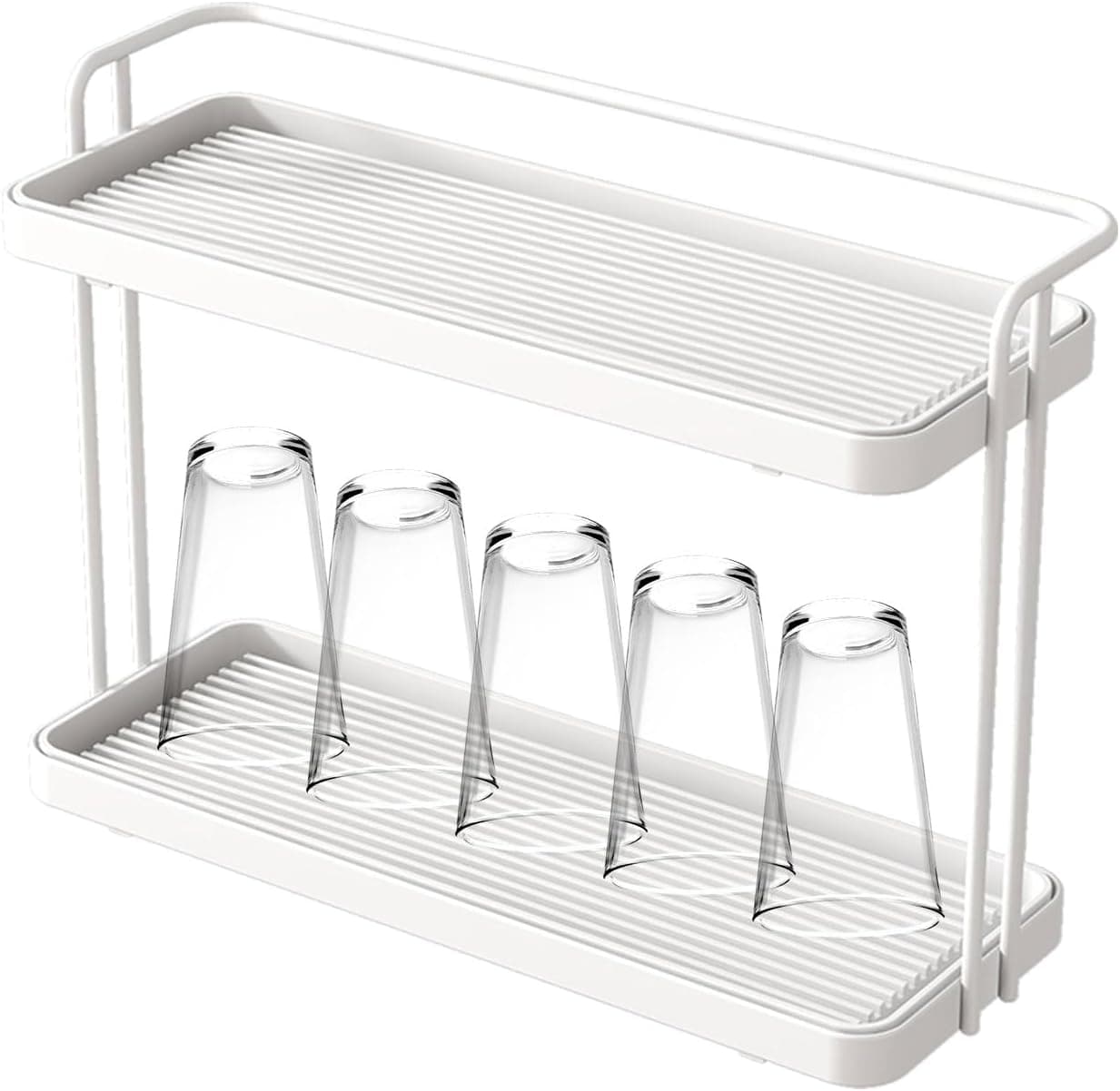 Bottle Drying Rack for Kitchen Countertop, 2 Tier Storage Stand with Removable Drainage Tray for Bottles and Cups
