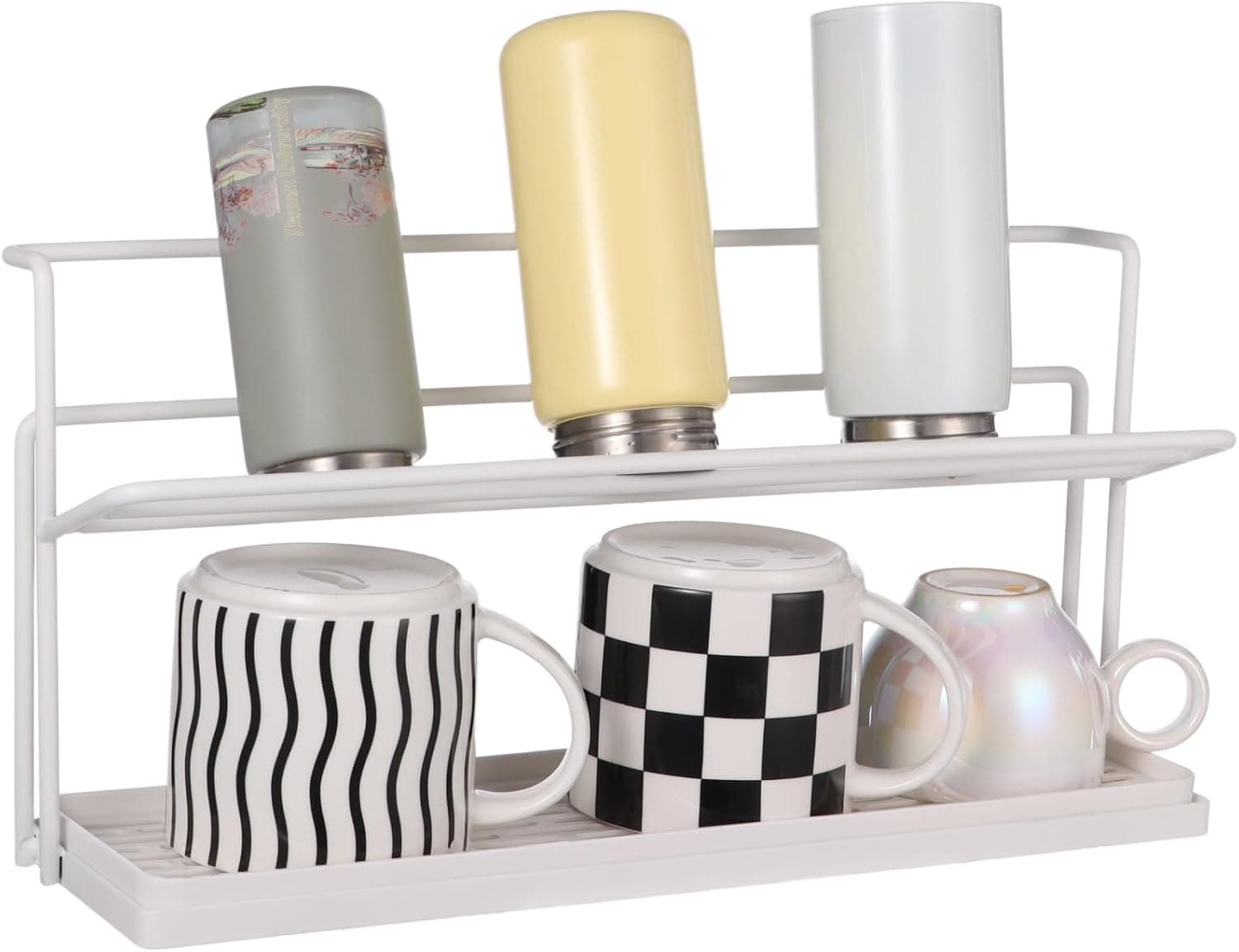 DORMIYA 2-Tier Vertical Water Bottle Drying Rack with Drain Tray, Space Saving Metal Ventilated Stand