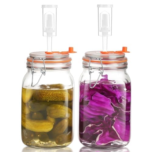 50OZ/1.5L Glass Fermentation Jars Kit - 2 Pack Kimchi Wide Mouth Fermenting Container with Airlocks, Sauerkraut Fermenter Making Set for Pickling Canning Sauce, Includes Recipes